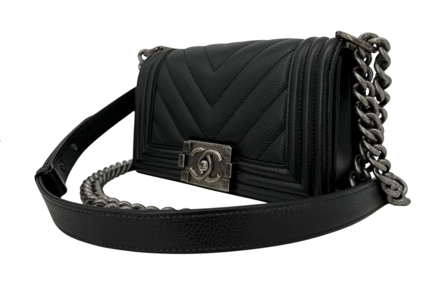 Chanel Caviar Chevron Quilted Small Boy Flap Bag Black thumbnail 5