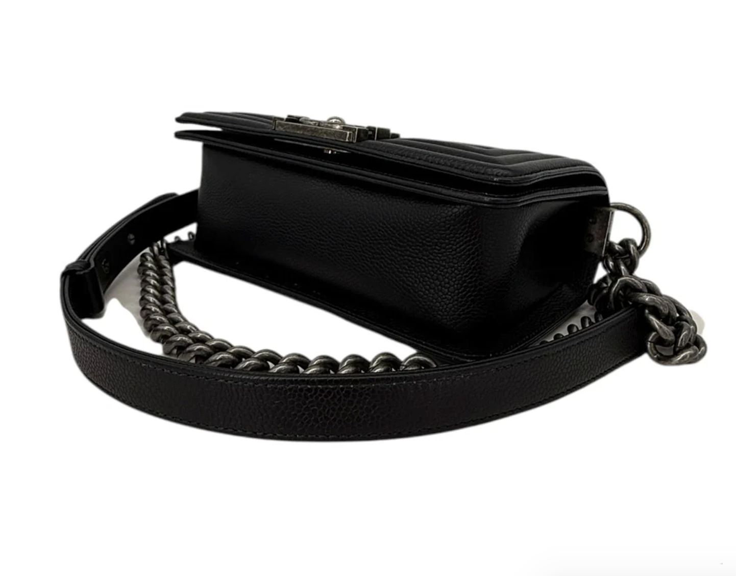 Chanel Caviar Chevron Quilted Small Boy Flap Bag Black thumbnail 6